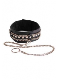Чёрный ошейник с цепочками и поводком - Sitabella - купить с доставкой в Черкесске
