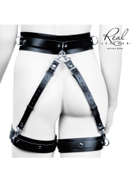 Черный кожаный пояс с гартерами - L-XL - Notabu - купить с доставкой в Черкесске