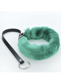 Зеленый меховой ошейник с кожаным поводком - Sitabella - купить с доставкой в Черкесске