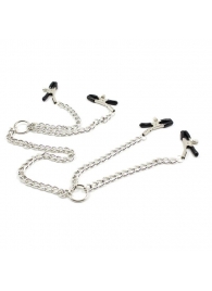 Серебристые зажимы для сосков и половых губ на тонкой цепочке - Notabu - купить с доставкой в Черкесске