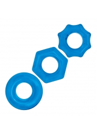 Комплект из трех голубых колец для эрекции 3-Pack Nuts   Bolts Stretch Cock Ring Set - BlueLine - в Черкесске купить с доставкой