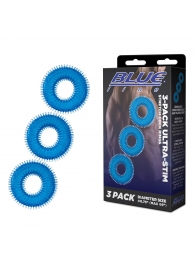 Комплект из трех голубых колец для эрекции 3-Pack Ultra-Stim Stretch Cock Rings - BlueLine - в Черкесске купить с доставкой