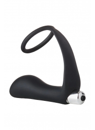 Черное эрекционное кольцо с вибропробкой Vibrating Anal Plug With Cockring - Dream Toys - в Черкесске купить с доставкой