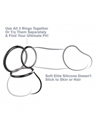 Набор из трех черных эрекционных колец Silicone 3-Ring Stamina Set - Pipedream - в Черкесске купить с доставкой