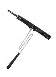 Черный кожаный ошейник-воротник с поводком - Pecado - купить с доставкой в Черкесске