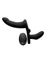 Черный вибрострапон Double Take 10X Double Penetration Vibrating Strap-on Harness - XR Brands - купить с доставкой в Черкесске