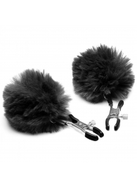 Зажимы для сосков с черным помпонами Pom Pom Nipple Clamps - XR Brands - купить с доставкой в Черкесске