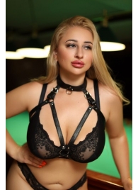 Черная кожаная сбруя с ошейником plus size из нежной кожи - БДСМ Арсенал - купить с доставкой в Черкесске