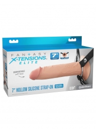 Телесный полый страпон на черных ремнях Hollow Silicone Strap-on - 17,8 см. - Pipedream - купить с доставкой в Черкесске