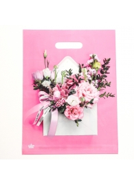 Розовый пакет с цветочным принтом и вырубной ручкой (40х31 см) - Сима-Ленд - купить с доставкой в Черкесске