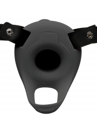Черный полый страпон с вибрацией 2’’ Erection 28X Smooth Vibrating Silicone Penis Sheath - XR Brands - купить с доставкой в Черкесске