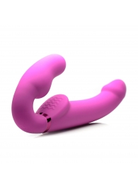 Розовый безремневой страпон с вибрацией и функцией расширения Inflatable Ergo-Fit Strapless Strap-On - XR Brands - купить с доставкой в Черкесске