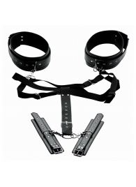 Черная бондажная система Acquire Easy Access Thigh Harness with Wrist Cuffs - XR Brands - купить с доставкой в Черкесске