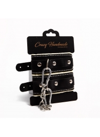 Черные скругленные наручники с мягкой бежевой подкладкой - Crazy Handmade - купить с доставкой в Черкесске