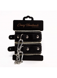 Черные скругленные наручники с мягкой бежевой подкладкой - Crazy Handmade - купить с доставкой в Черкесске