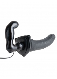 Черный страпон с вагинальной пробкой Deluxe Vibrating Penetrix Strap-On - 19 см. - Pipedream - купить с доставкой в Черкесске