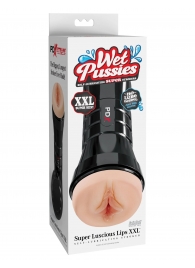 Телесный мастурбатор-вагина в черной колбе Super Luscious Lips XXL - Pipedream - в Черкесске купить с доставкой