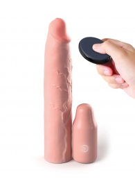 Телесная вибронасадка на член 3  Vibrating Mega X-tension with Remote - 22,9 см. - Pipedream - в Черкесске купить с доставкой