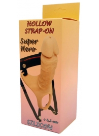 Телесный полый страпон на ремешках - 16,5 см. - Boys of Toys - купить с доставкой в Черкесске