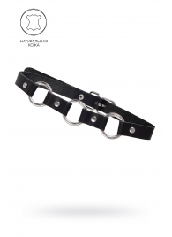 Черный кожаный чокер-ошейник с тремя кольцами - Pecado - купить с доставкой в Черкесске