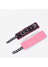 Черно-розовые кожаные наручники с розовой строчкой - Crazy Handmade - купить с доставкой в Черкесске