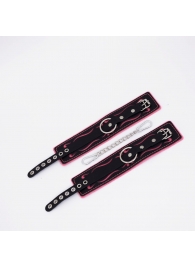 Черно-розовые кожаные оковы с розовой строчкой - Crazy Handmade - купить с доставкой в Черкесске