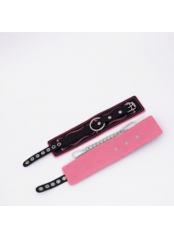 Черно-розовые кожаные оковы с розовой строчкой - Crazy Handmade - купить с доставкой в Черкесске