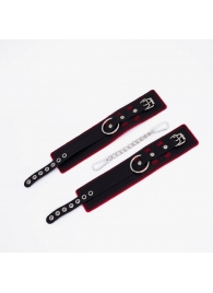 Черно-красные оковы с красной строчкой Sex - Crazy Handmade - купить с доставкой в Черкесске