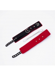 Черно-красные оковы с красной строчкой Sex - Crazy Handmade - купить с доставкой в Черкесске