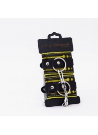 Черно-желтые кожаные наручники с жёлтой строчкой - Crazy Handmade - купить с доставкой в Черкесске