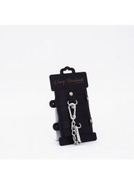 Черные кожаные наручники с хромированной фурнитурой - Crazy Handmade - купить с доставкой в Черкесске