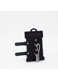 Черные кожаные оковы с хромированной фурнитурой - Crazy Handmade - купить с доставкой в Черкесске