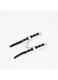 Бело-красные кожаные наручники - Crazy Handmade - купить с доставкой в Черкесске