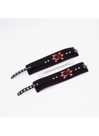 Черные кожаные оковы с красным декором и строчкой - Crazy Handmade - купить с доставкой в Черкесске