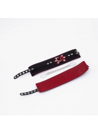 Черные кожаные оковы с красным декором и строчкой - Crazy Handmade - купить с доставкой в Черкесске