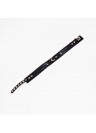 Черный кожаный ошейник с золотистой фурнитурой - Crazy Handmade - купить с доставкой в Черкесске