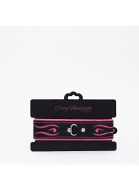 Черно-розовый кожаный ошейник с розовой строчкой - Crazy Handmade - купить с доставкой в Черкесске