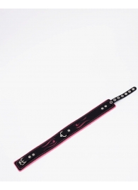 Черно-розовый кожаный ошейник с розовой строчкой - Crazy Handmade - купить с доставкой в Черкесске