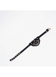 Черный фигурный кожаный ошейник с золотистой фурнитурой - Crazy Handmade - купить с доставкой в Черкесске