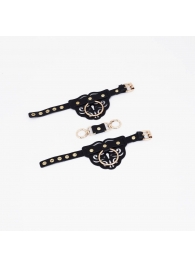 Черные наручники с золотистой фурнитурой - Crazy Handmade - купить с доставкой в Черкесске