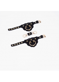 Черные наручники с золотистой фурнитурой - Crazy Handmade - купить с доставкой в Черкесске