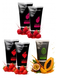 Набор из 5 съедобных лубрикантов JUJU (клубника х 2, малина х 2, тропические фрукты) - JuJu - купить с доставкой в Черкесске