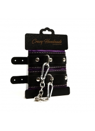 Черно-фиолетовые скругленные наручники с мягкой подкладкой - Crazy Handmade - купить с доставкой в Черкесске