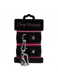 Черно-розовые скругленные наручники с мягкой подкладкой - Crazy Handmade - купить с доставкой в Черкесске