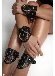 Черные кожаные оковы с резными узорами и клепками - Crazy Handmade - купить с доставкой в Черкесске