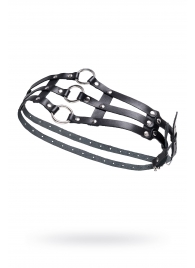 Черный кожаный пояс с кольцами - Pecado - купить с доставкой в Черкесске