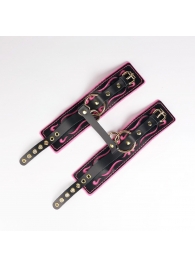 Черные кожаные оковы с розовой строчкой - Crazy Handmade - купить с доставкой в Черкесске