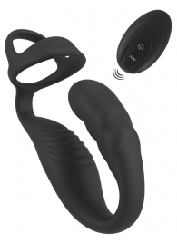 Черное эрекционное кольцо со стимуляцией промежности и анальной пробкой Cock Ring with RC Prostate Plug - Orion - в Черкесске купить с доставкой