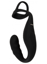 Черное эрекционное кольцо со стимуляцией промежности и анальной пробкой Cock Ring with RC Prostate Plug - Orion - в Черкесске купить с доставкой