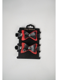 Черно-красные кожаные наручники с бантиками - Crazy Handmade - купить с доставкой в Черкесске